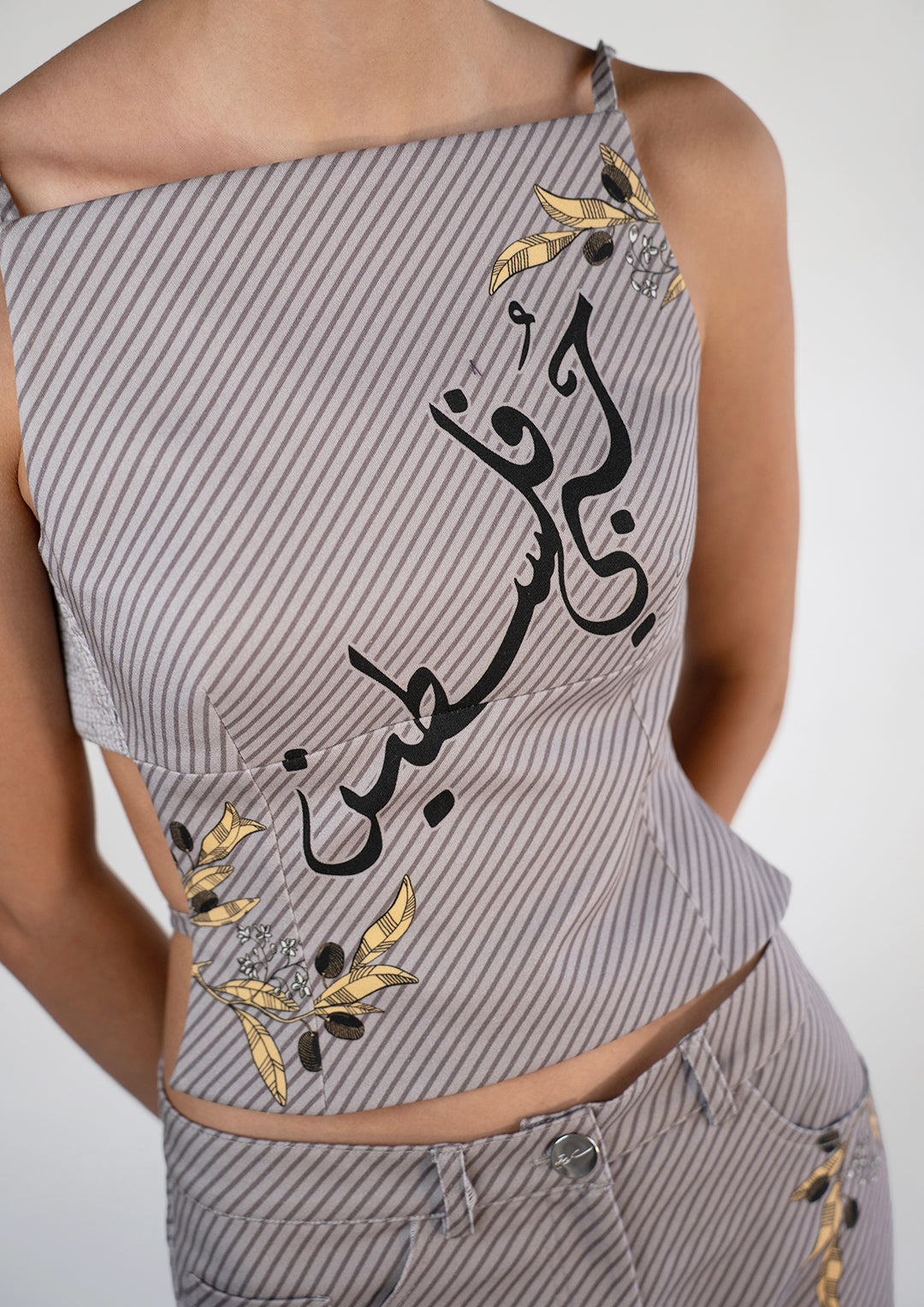 Hobi Falasteen Grey Pinstripe Leo Top