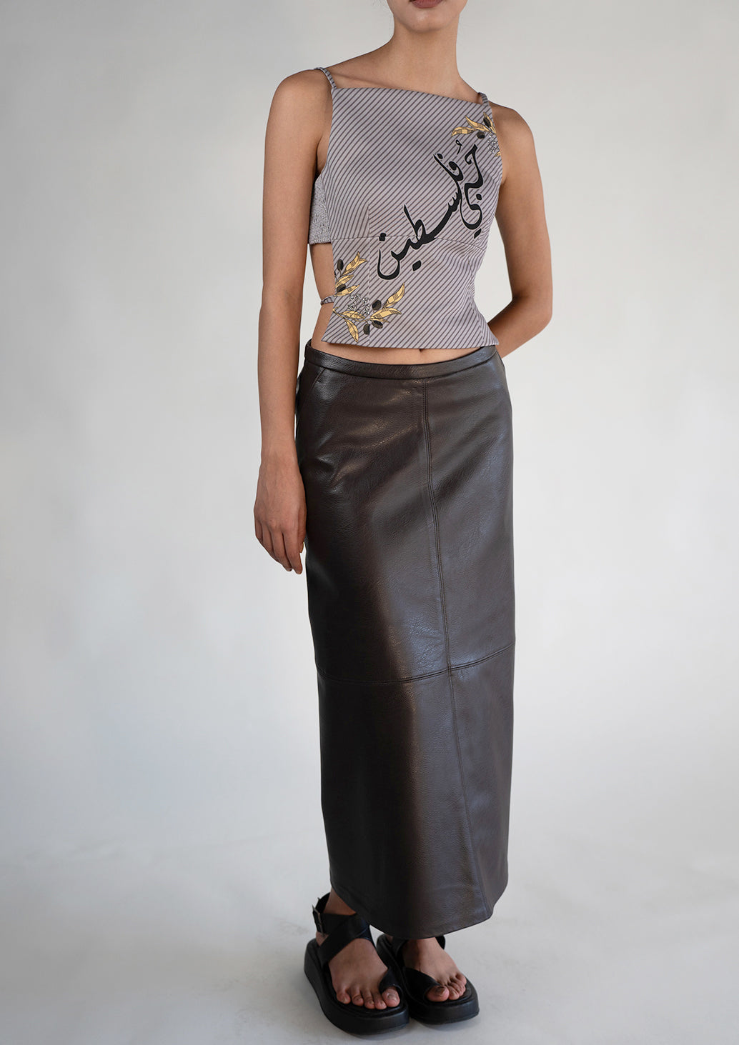 Hobi Falasteen Grey Pinstripe Leo Top