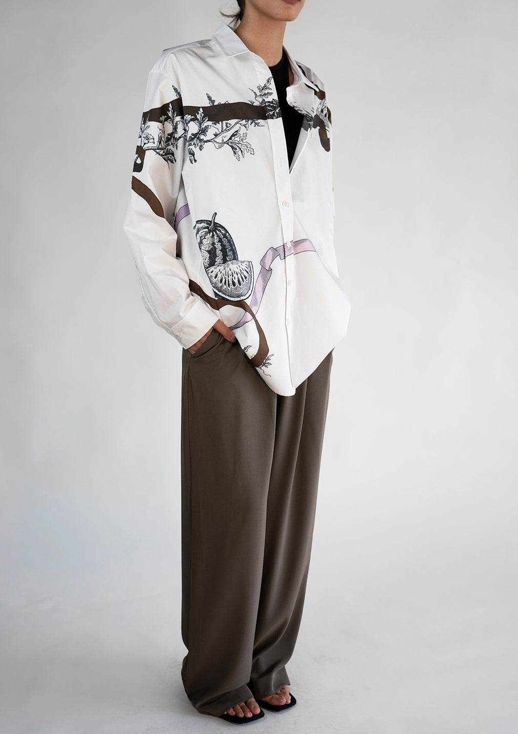 White with Green Ribbon Shade Oversized Classic Shirt