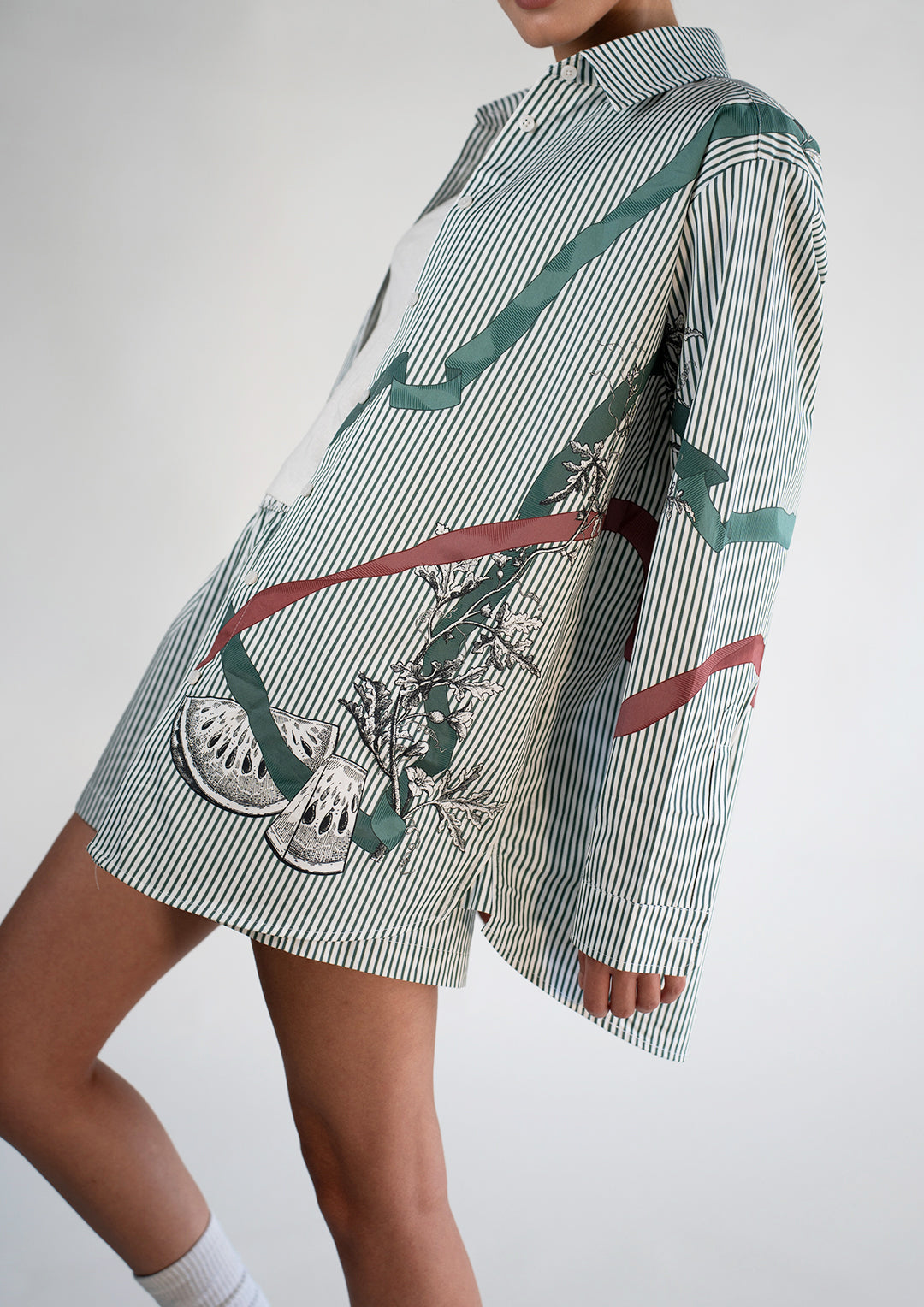 Pine Green Pinstripe Oversized Classic Shirt