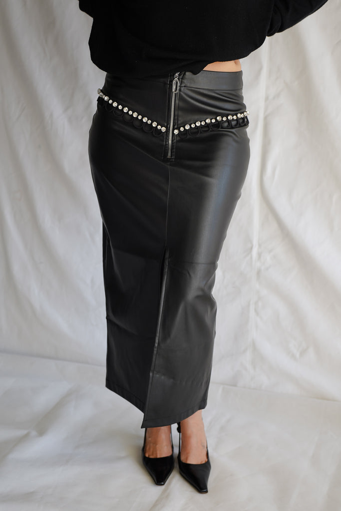Leather Rodeo Midi Skirt with Leo Trim - Nafsika Skourti
