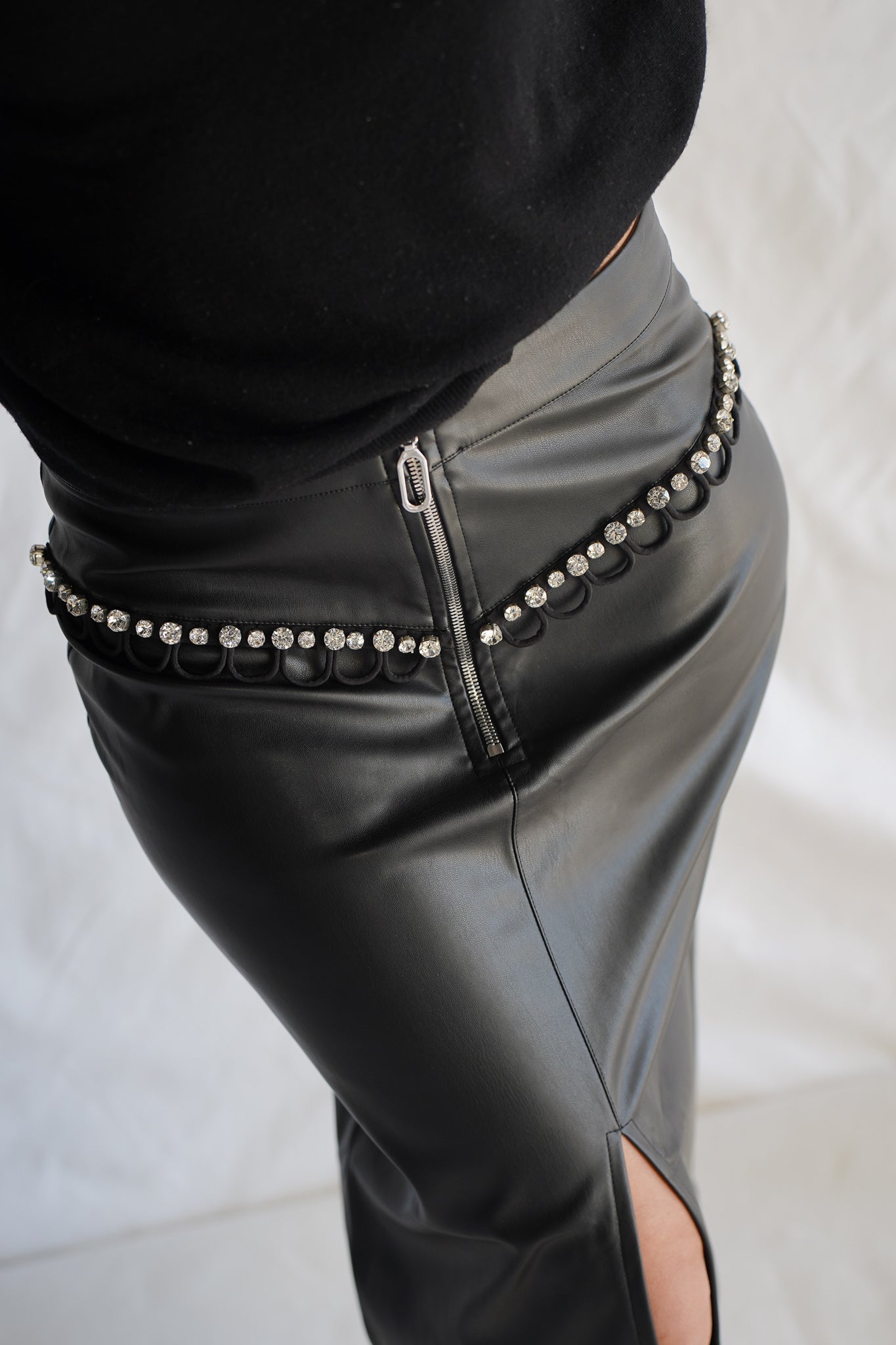 Leather Rodeo Midi Skirt with Leo Trim - Nafsika Skourti