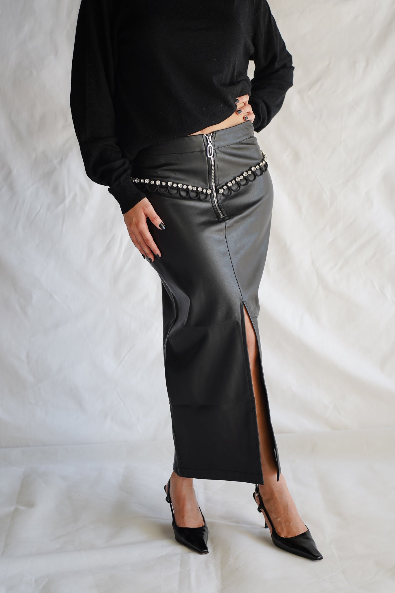 Leather Rodeo Midi Skirt with Leo Trim - Nafsika Skourti
