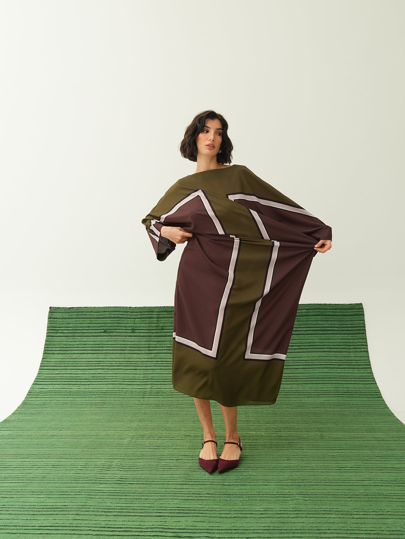 Bri Kaftan - Khaki and Chocolate Block