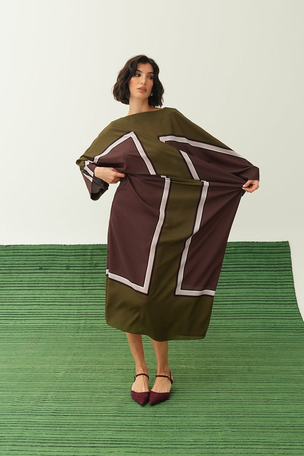 Bri Kaftan - Khaki and Chocolate Block