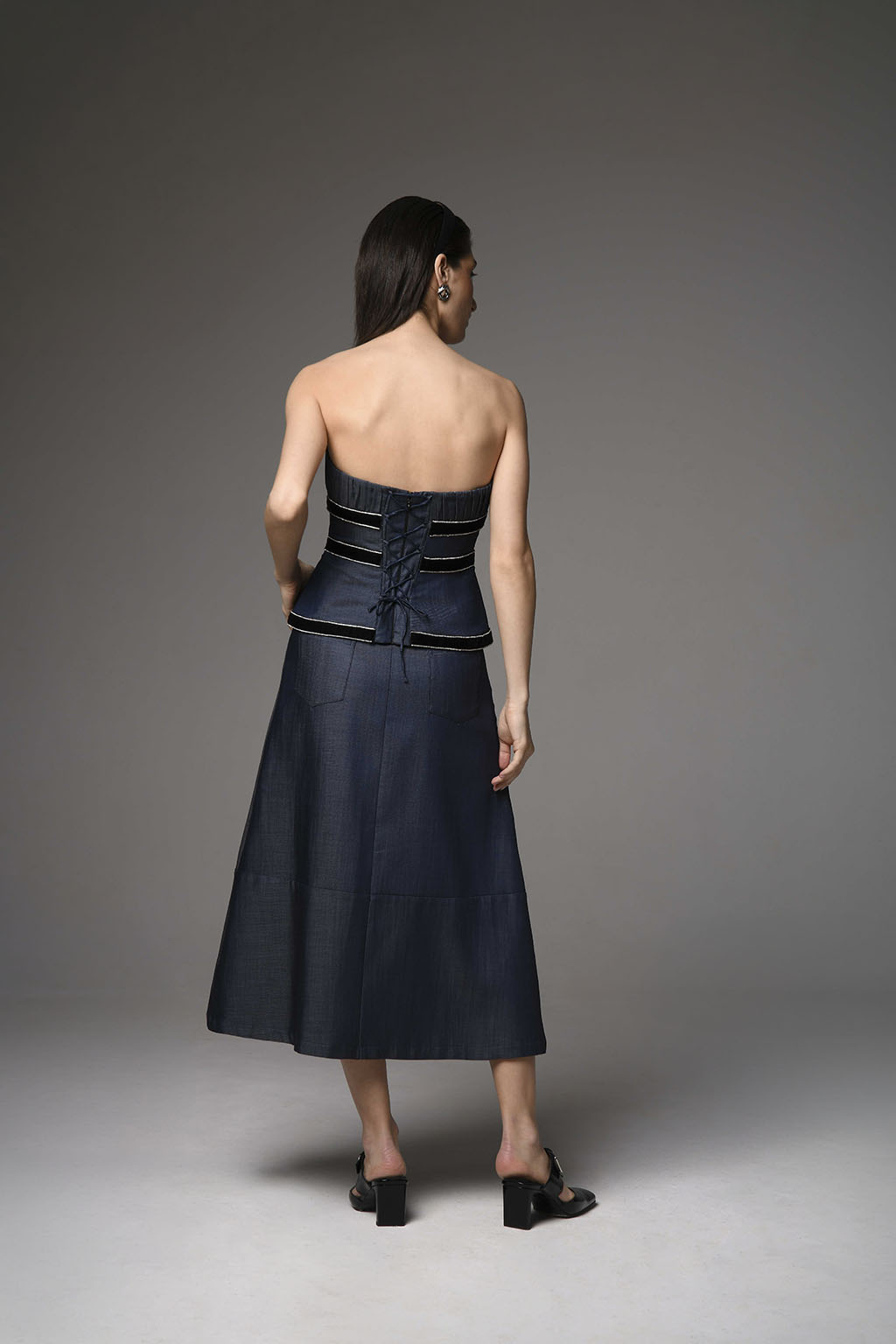 Denim Crescent Midi Skirt