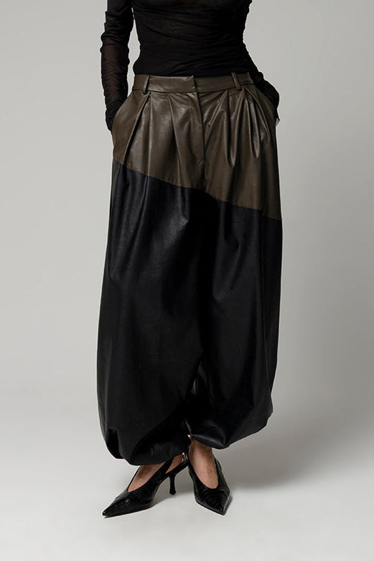 Leather Two-Tone Balloon Pants