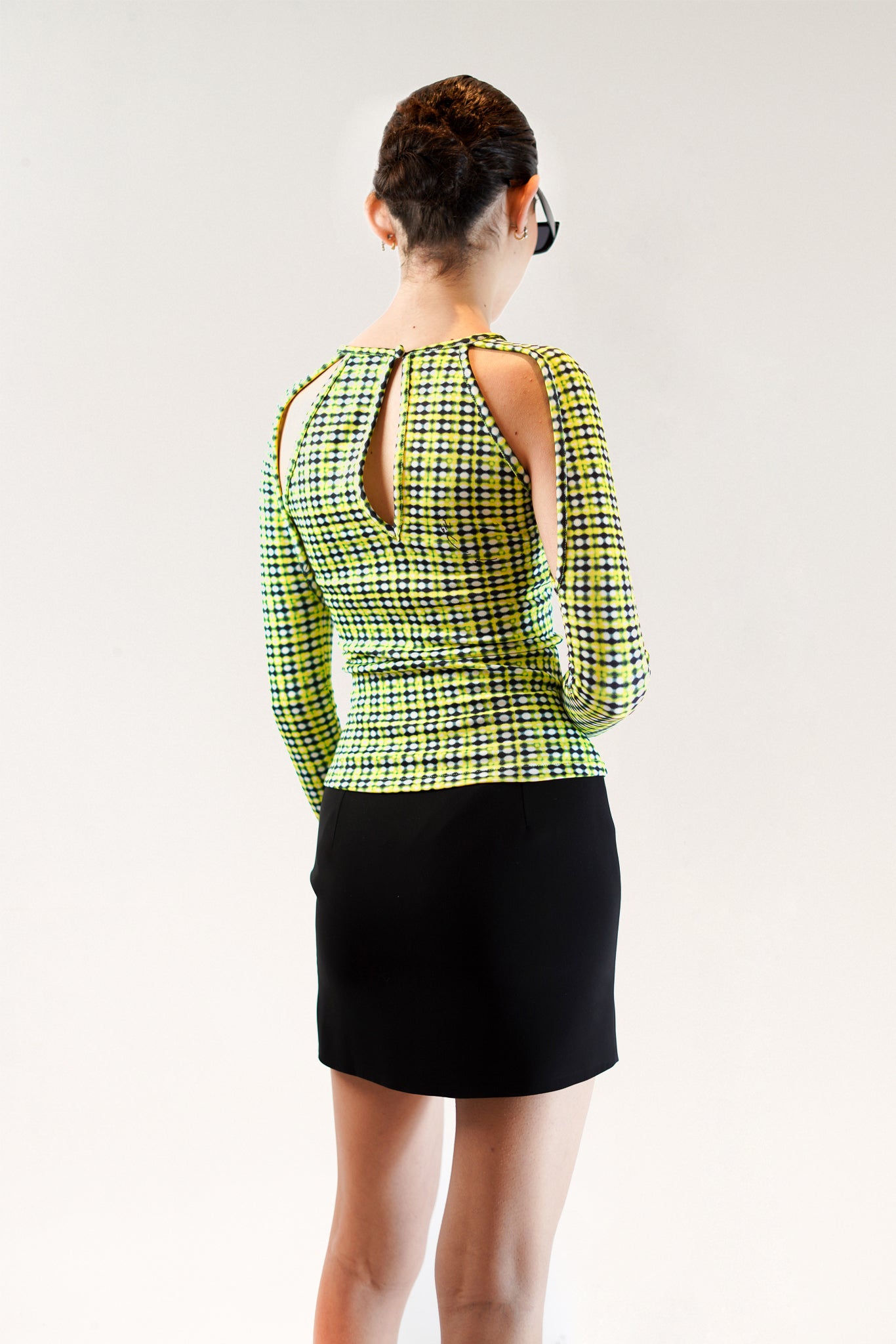 Kiku Jersey Top - Yellow Grid Print
