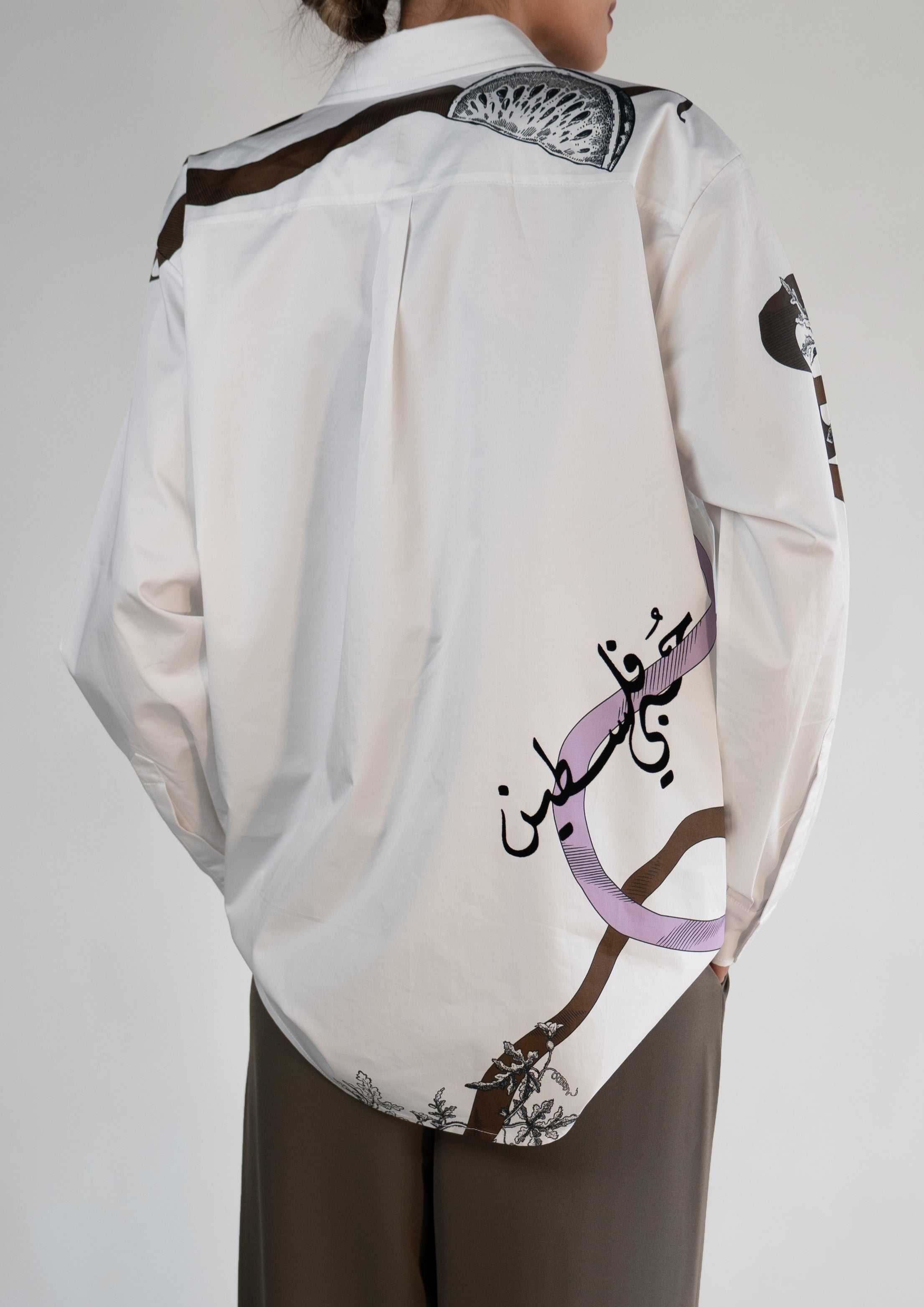 White with Green Ribbon Shade Oversized Classic Shirt