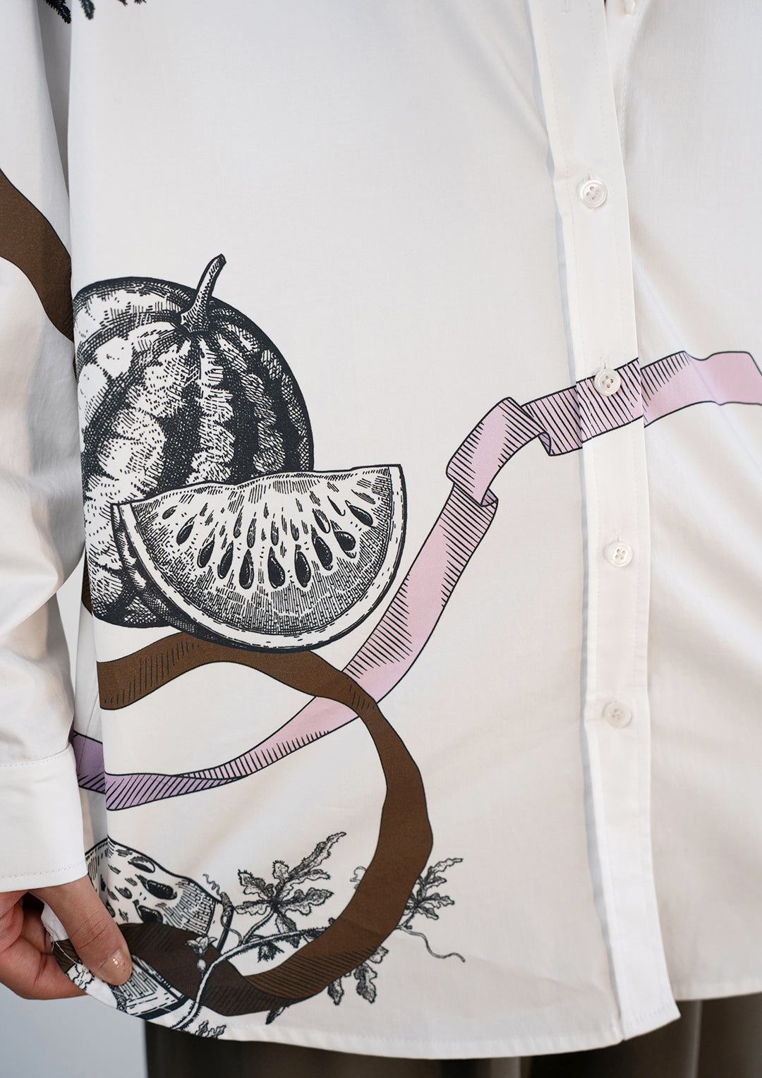 White with Green Ribbon Shade Oversized Classic Shirt