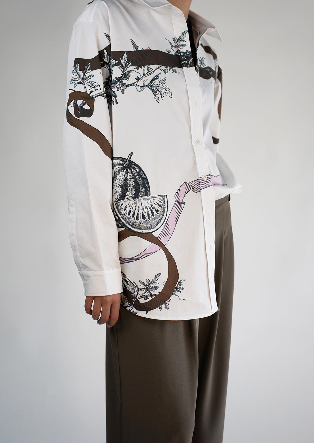 White with Green Ribbon Shade Oversized Classic Shirt