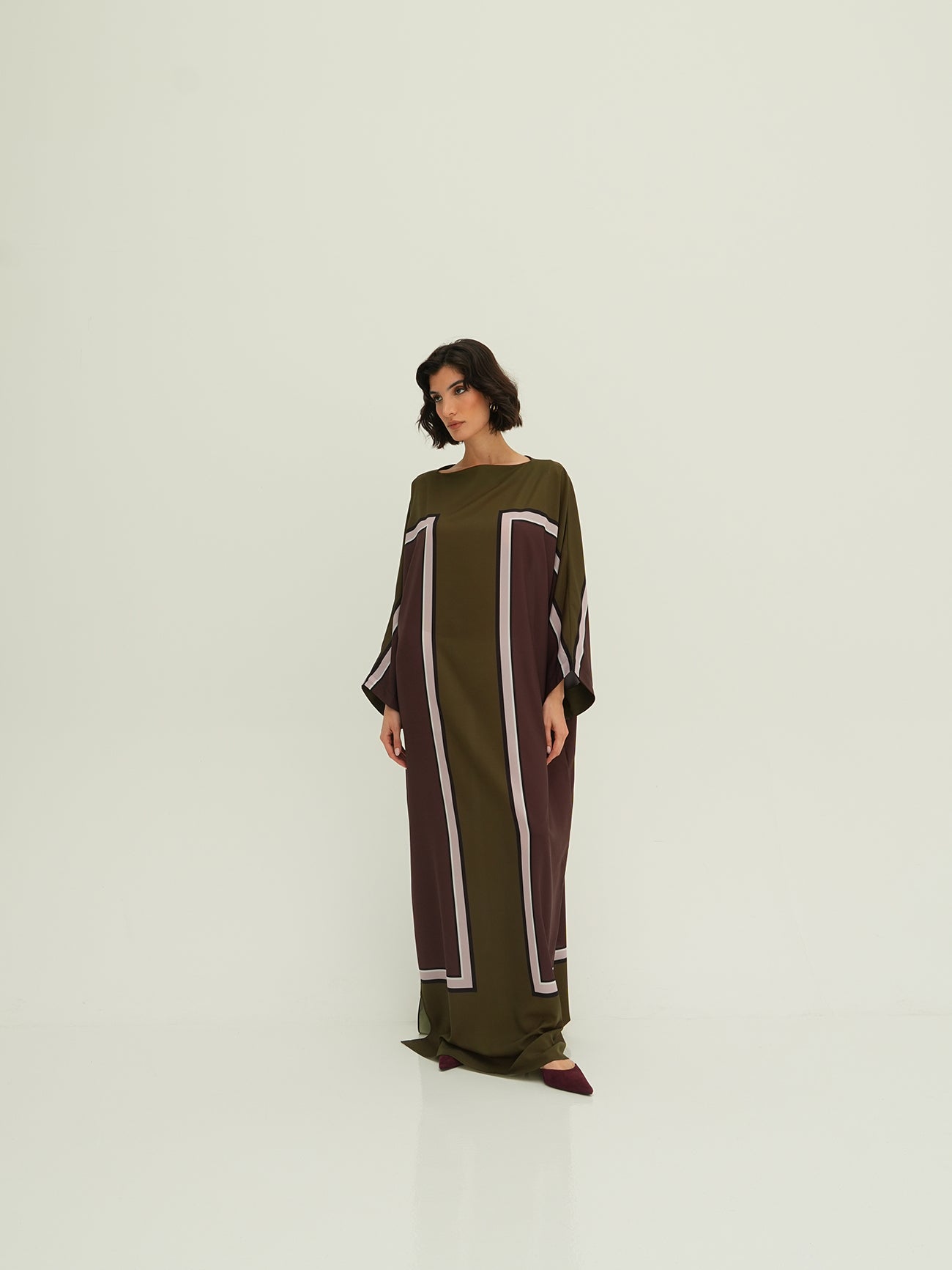 Bri Kaftan - Khaki and Chocolate Block