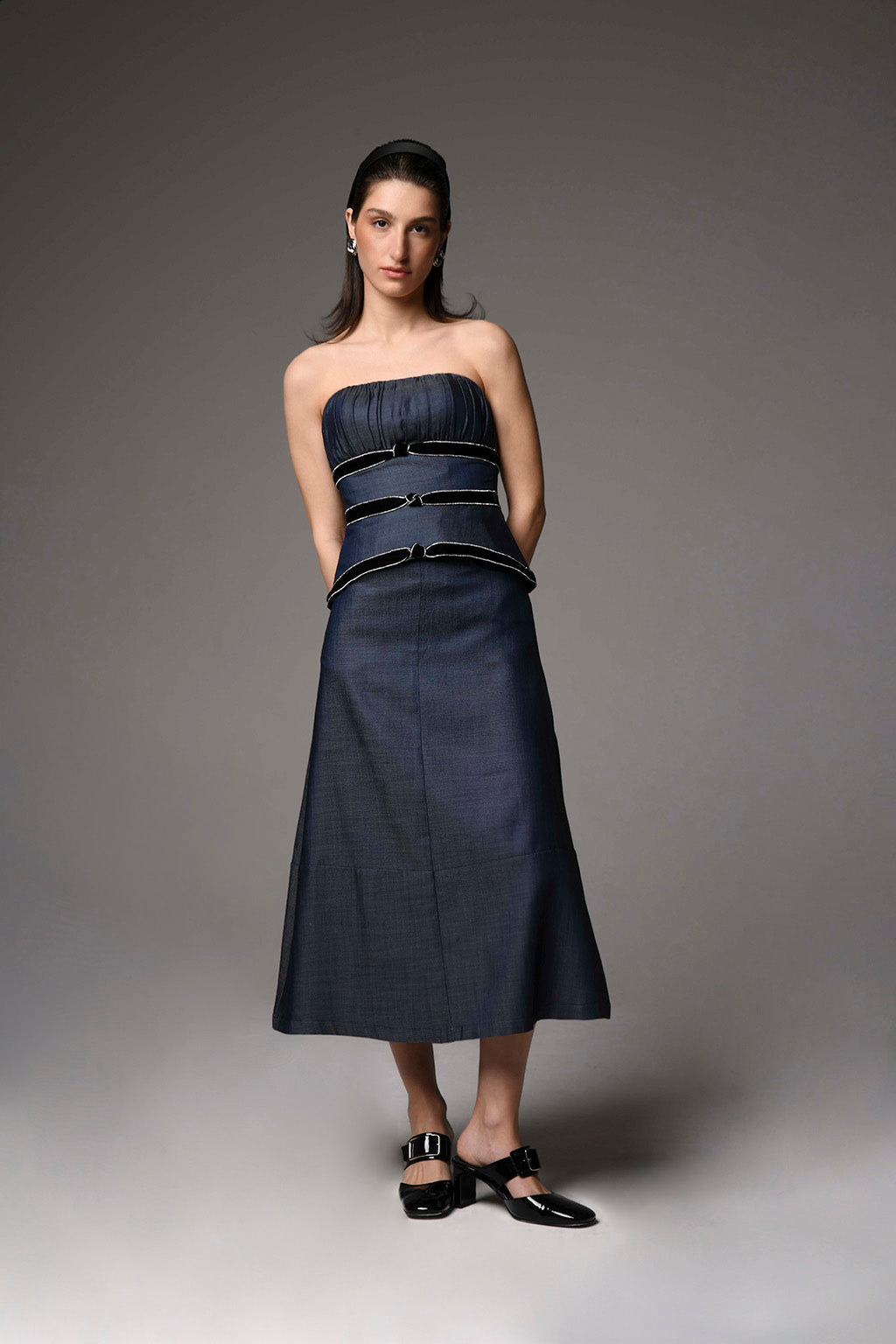 Denim Crescent Midi Skirt
