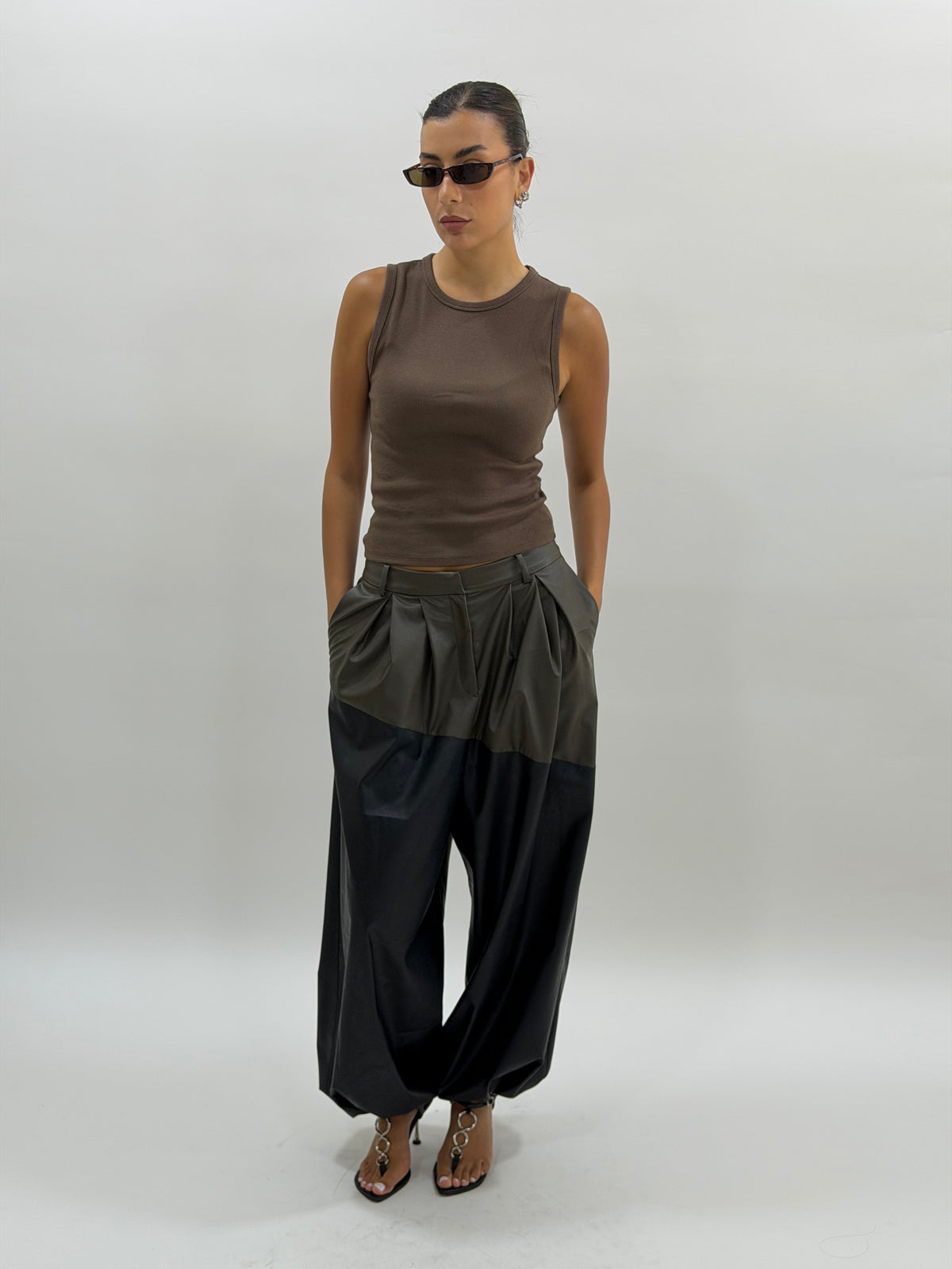 Leather Two-Tone Balloon Pants