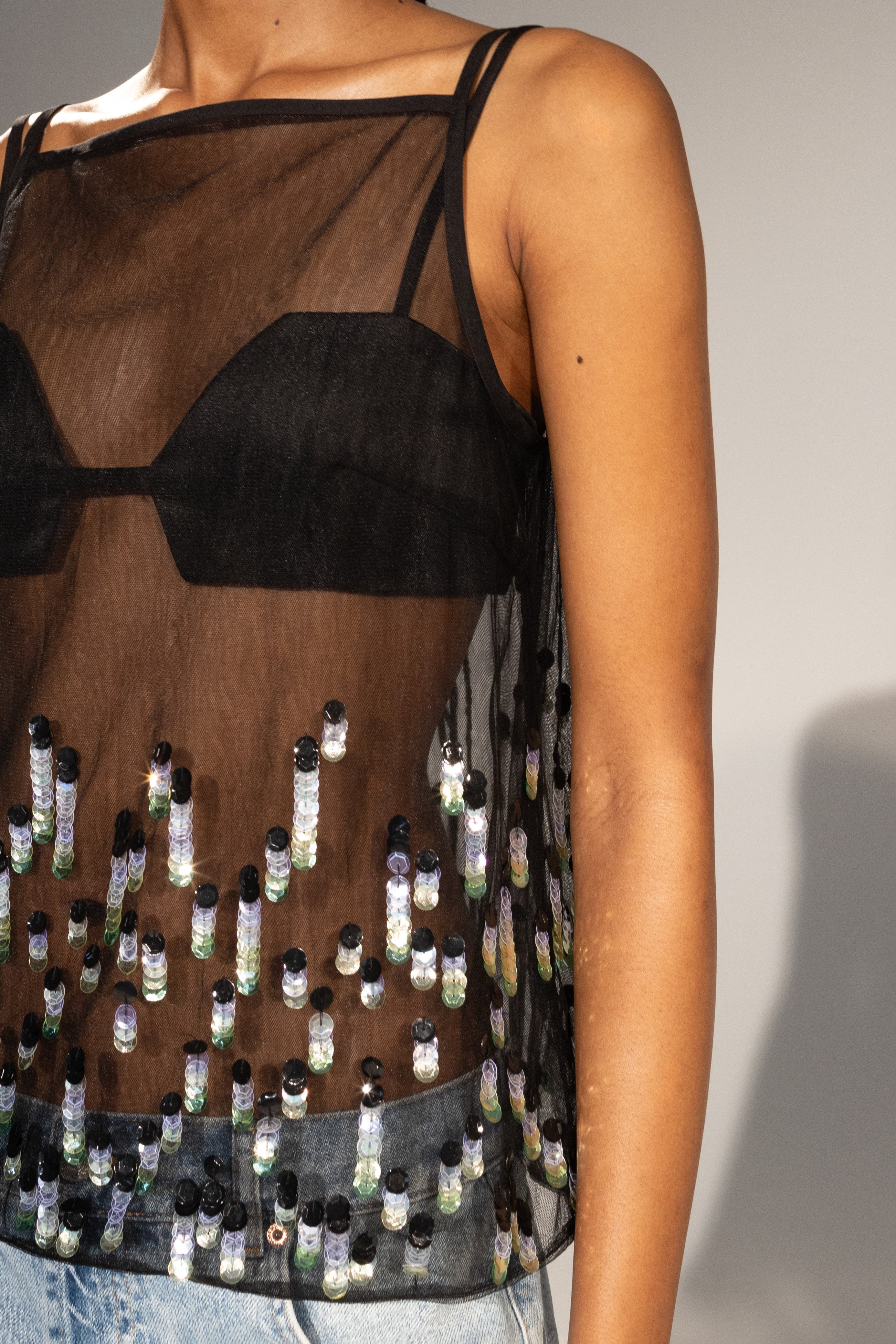 Green Black Paillette Top