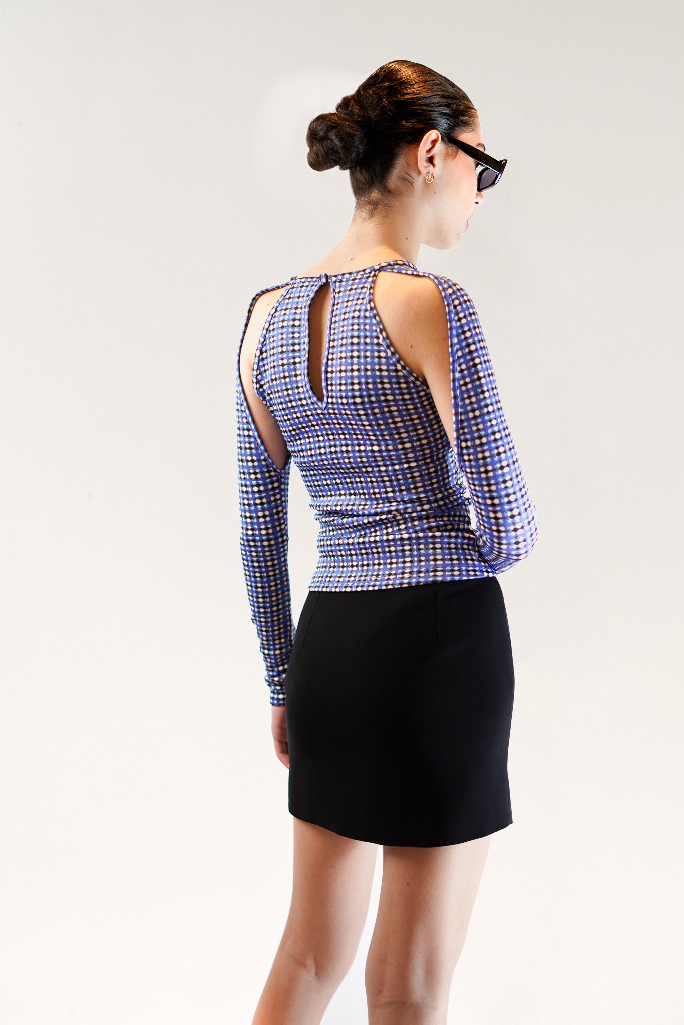 Kiku Jersey Top - Blue Grid Print