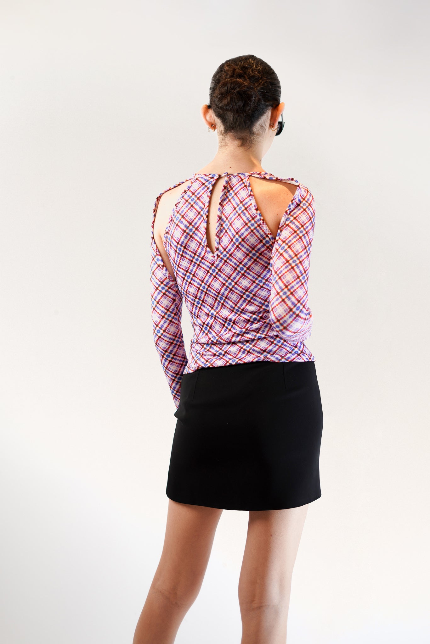 Kiku Jersey Top - Red Grid Print